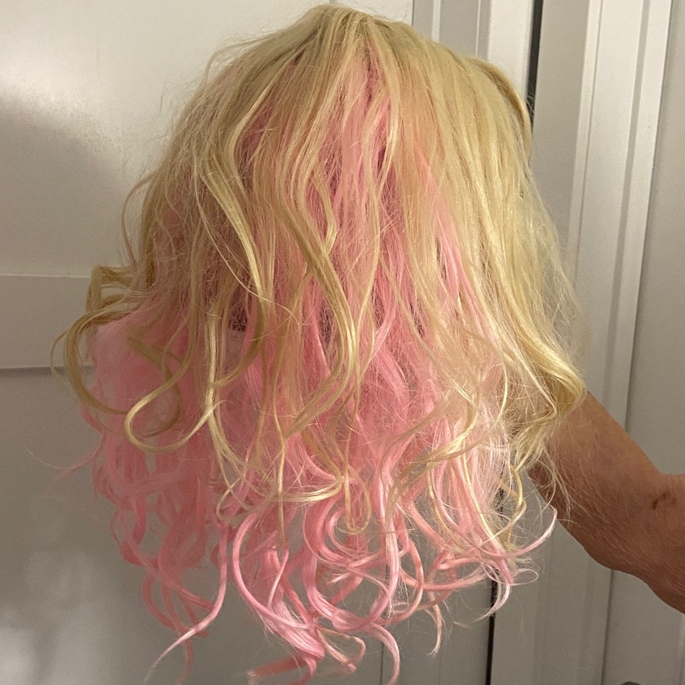 West Bay Blonde and Pink Wavy Hair High Heat Wig